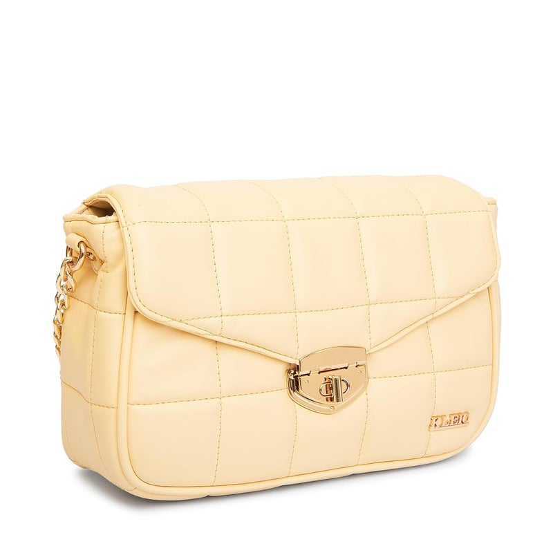KLEIO Vegan Leather Quilted Sling Bag for Women - Cream - Image 5